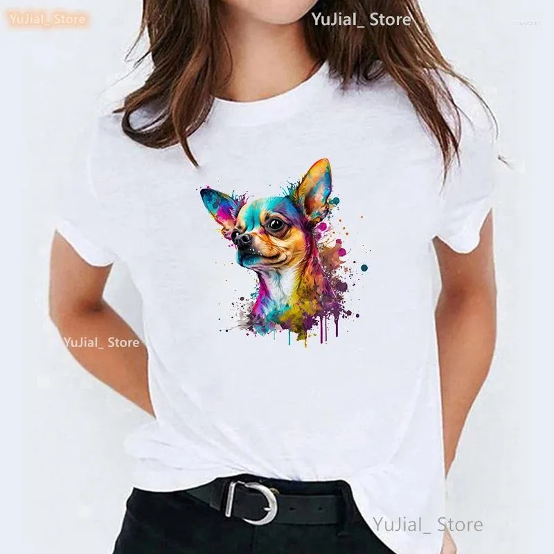 Dames T-shirts Kleurrijke Chihuahua/Boxerhond/Yorkshire Terrier/Duitse herder/Teckel Print Shirt Dames Kawaii Hondenliefhebber T-shirt Femme