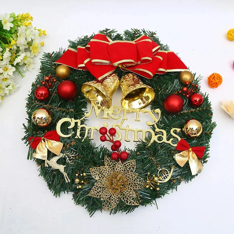 Christmas Decorations Red Wreath for Front Door Gold Window Wall 2024 Garland Ornament Guirnalda Navidad 231121
