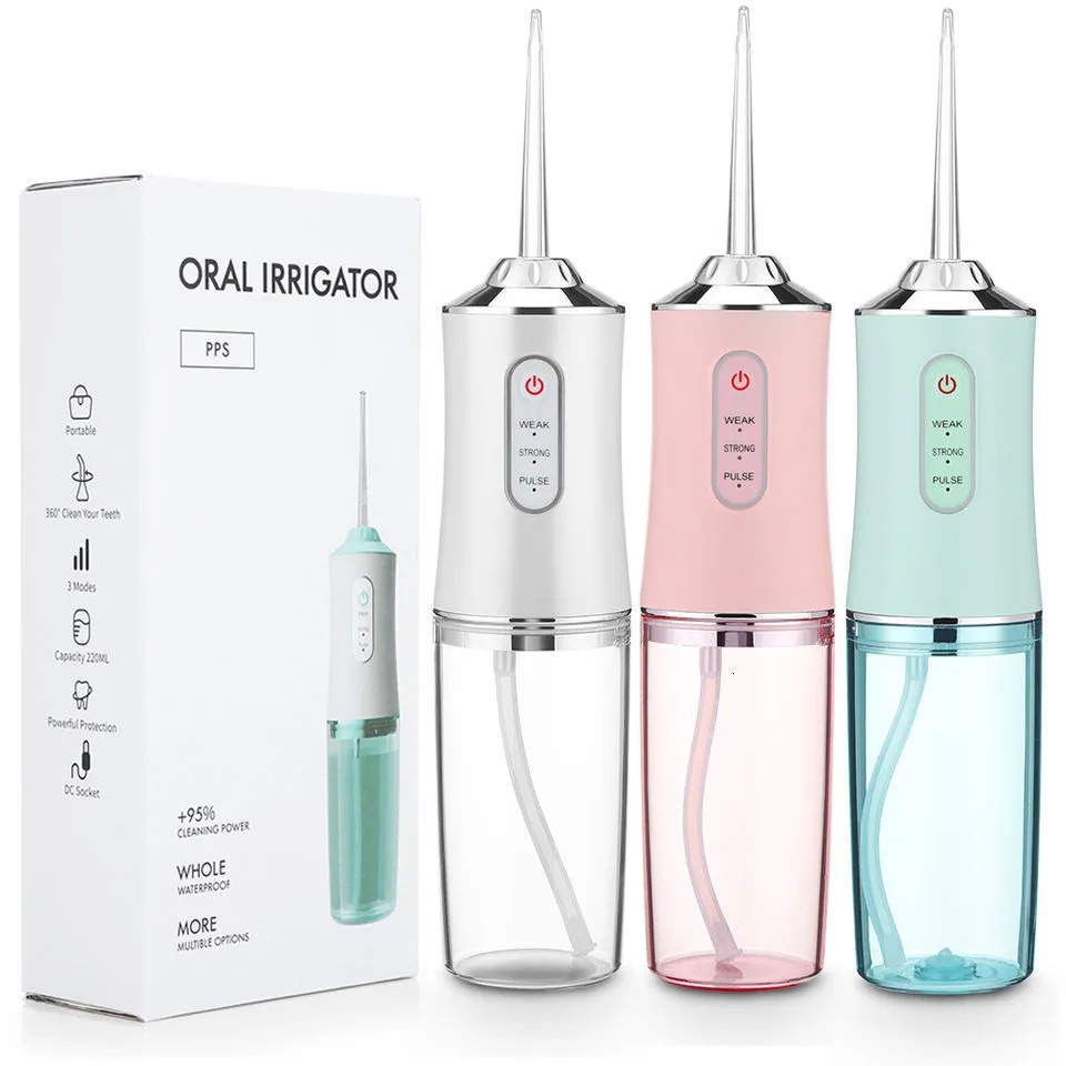 Outros higiene bucal portátil de água dentária Irrigador Irrigador USB Pick de dente de jato recarregável 4 Dicas 220ml Máquina de lavar boca 230421