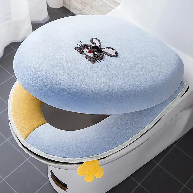 Housses de siège de toilette SRYSJS Housse de siège de toilette Coussin de fermeture avec poignée Accessoires de toilette de salle de bain Tapis de fermeture doux et chaud lavable 231122