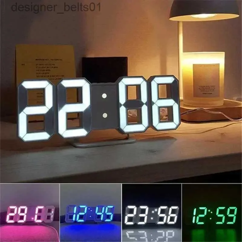 その他の時計3Dデジタルウォールクロック装飾ホームグロウナイトモード調整可能な電子リビングルームLEDクロック装飾時計庭園l231122