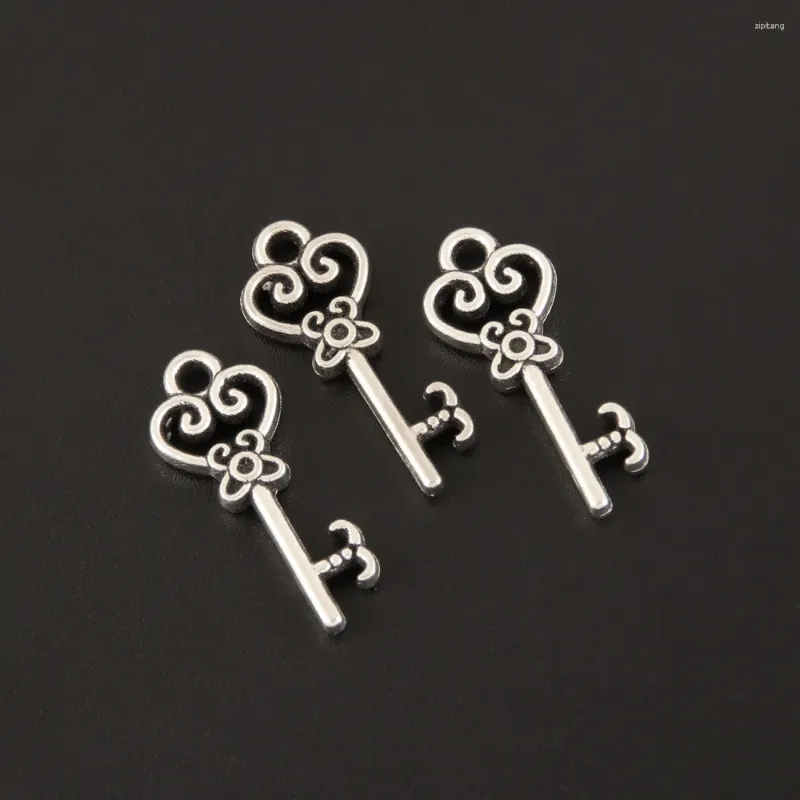 Charms 50pcs Silver Color Small Heart Key Tool Pendants For DIY Handmade Jewelry Making Accessorie