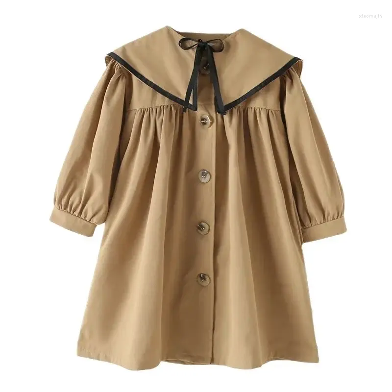 Manteau à manches trois-quarts pour filles, Trench mi-long, vêtements pour enfants, printemps-automne, veste fine pour enfants, ligne a, hauts amples pour adolescentes