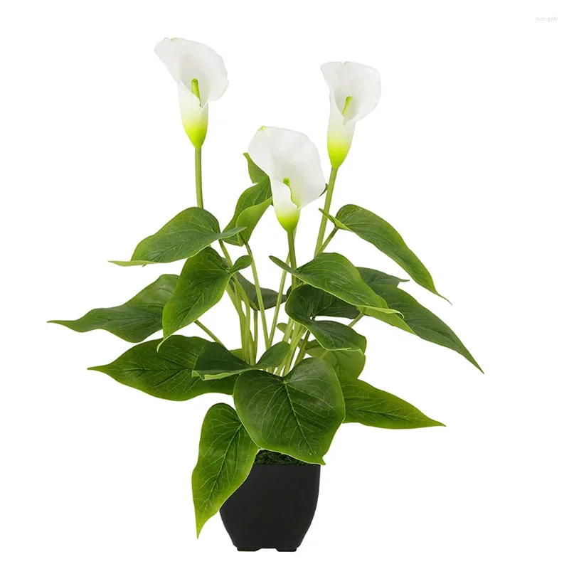 Dekorativa blommor konstgjorda calla pottade små bonsai uv resistenta blekgrönska blommor med potten för inomhus utomhusbord