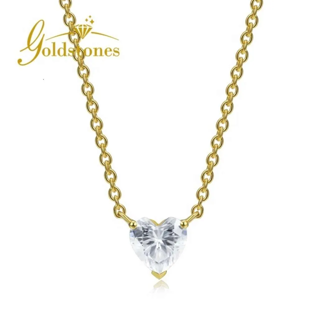 GOLDSTONES Fine 2.0 CT Сердце огранки Муассанит Ожерелье из цельного золота Ювелирные изделия