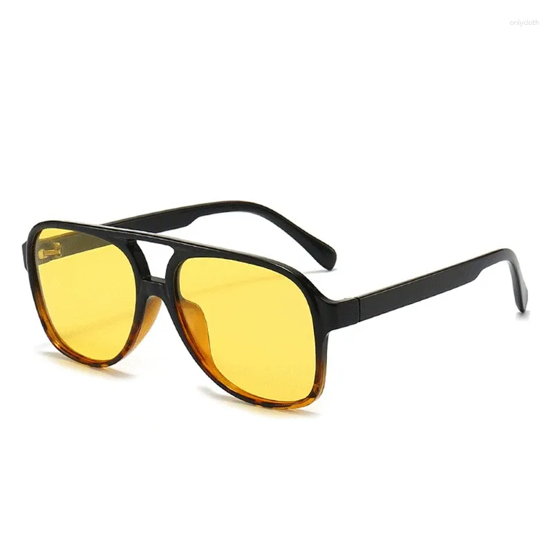 Sunglasses Retro Oversized Polarized Women Fashion Pilot Sun Glasses Men Vintage Gradient Lens Black Yellow Trendy Shades UV400