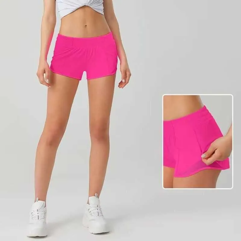 LL Summer Women Hotty Hot Shorts Yoga Shonts Entermyers Fitness Wear Short Pants Girls Runing Elastic Pants Sportswear Pockets 2.5