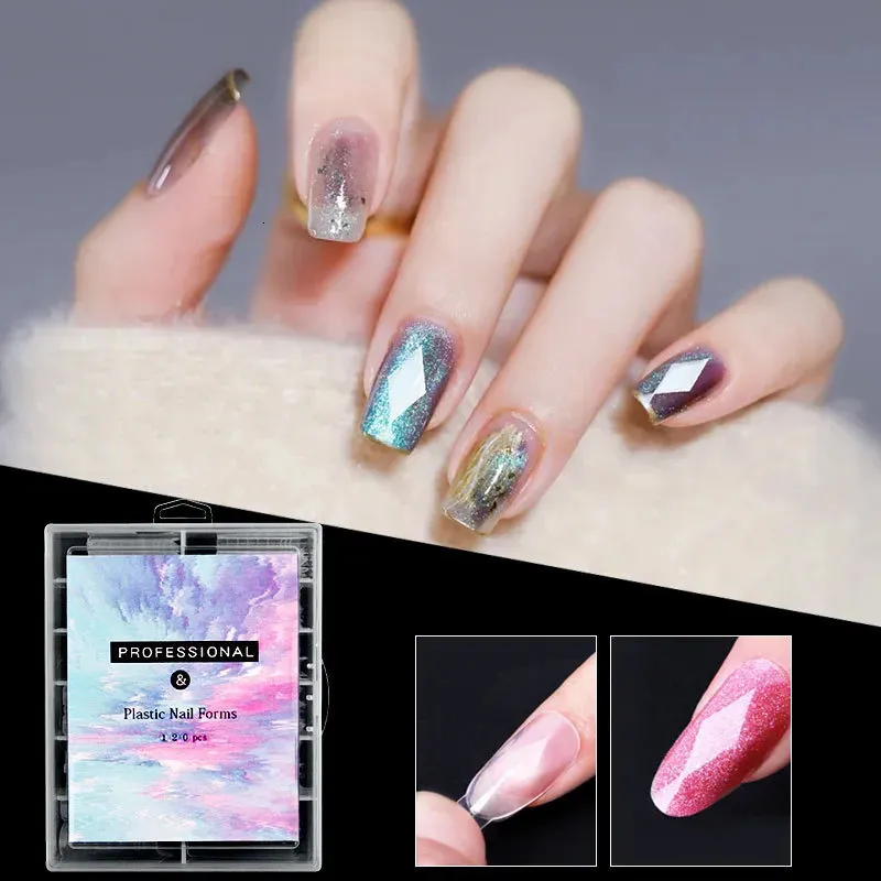 Uñas postizas 120 piezas Diamante Forma de uñas dual Construcción rápida Molde de gel Sistema de extensión de uñas Acrílico UV Decoración de uñas DIY Molde de arte de uñas 231121