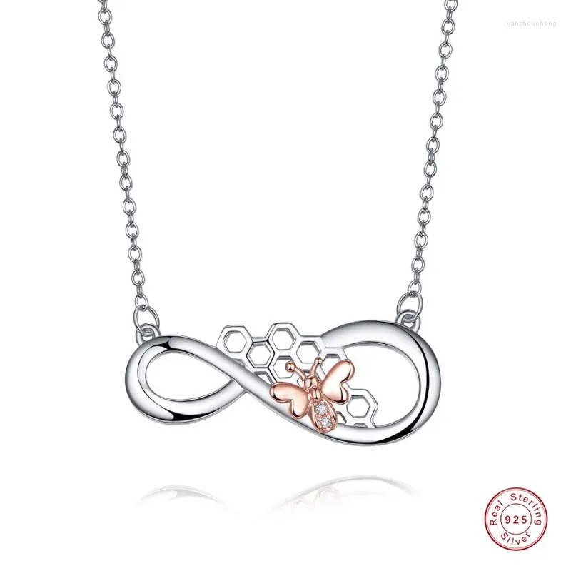 Pingentes Rose Bee Honeycomb Infinity Colar Jóias Mulheres 925 Sterling Silver Zircon Pingente