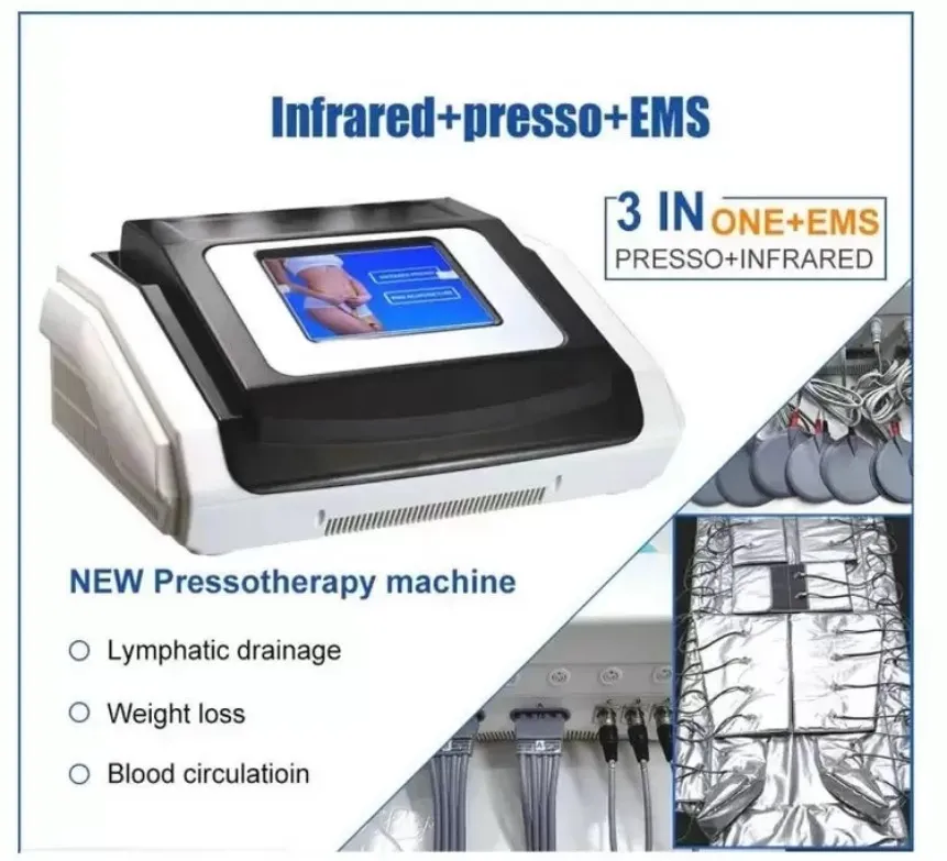 Bantmaskin 3 i 1 bastu långt infraröd presserapia pressoterapi lymfatisk dränering med 18 airbags pressoterapia skönhetsinstrument565