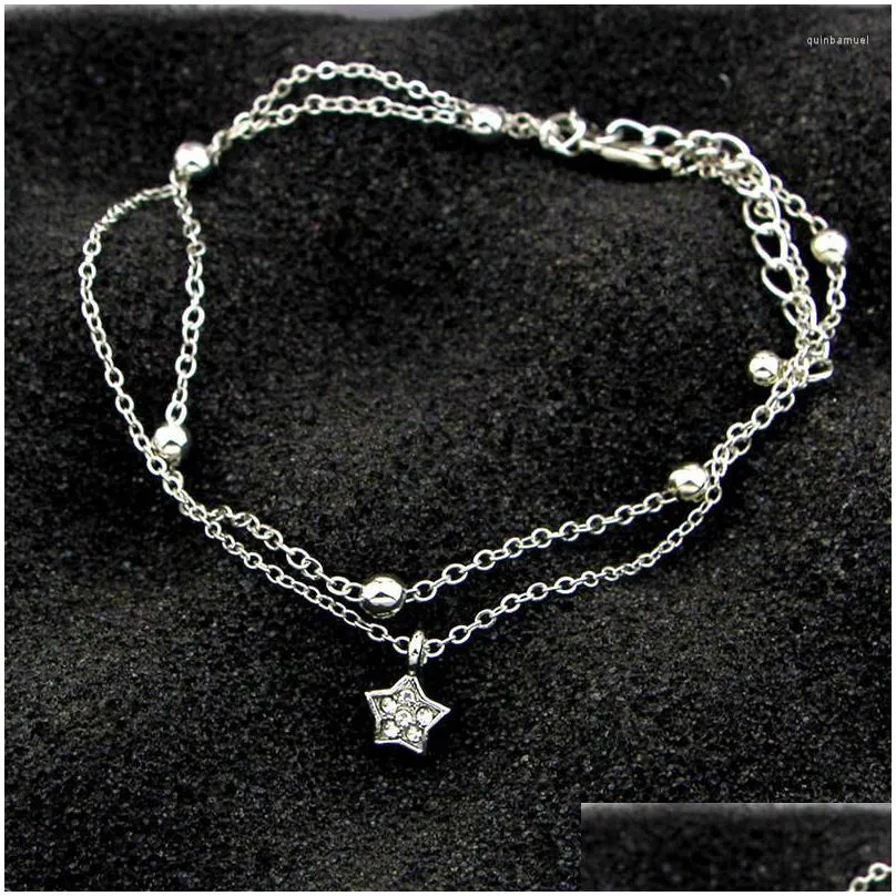 Anklets Anklets 2023 Summer Women Beach Simple Heart Ankle Layering Pendant Anklet Foot Jewelry On Bracelets For Leg Drop Delivery Jew Dhosb