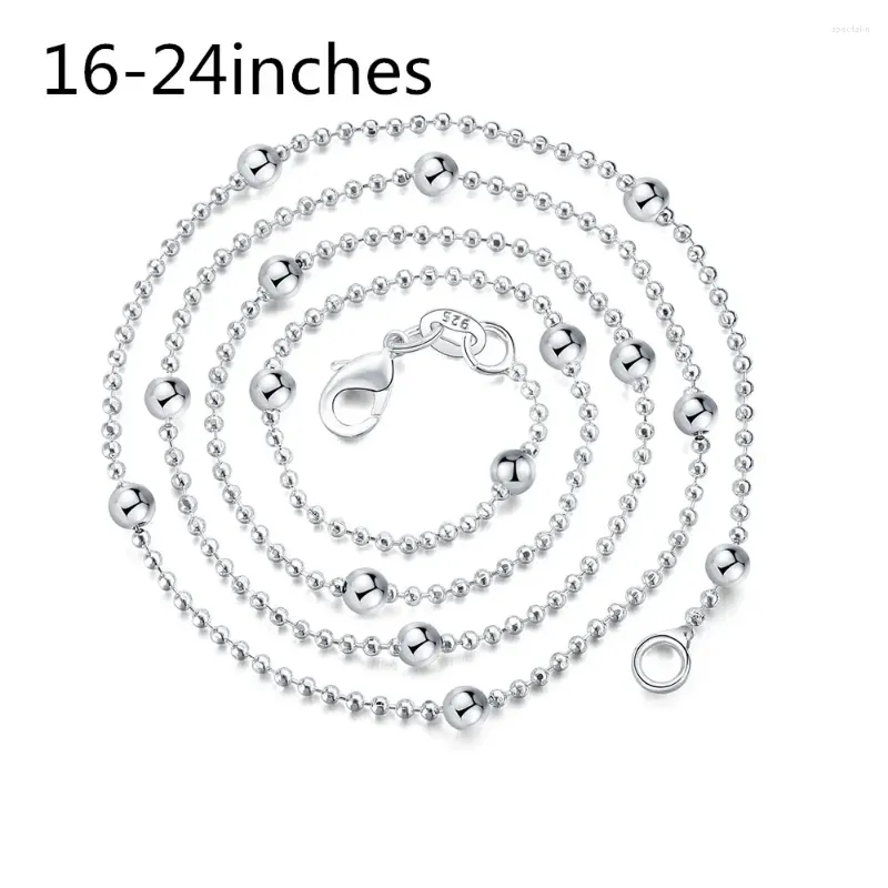 Chains 925 Sterling Silver Necklace 16/18/20/22/24 Inch Fine Round Bead Chain For Women Fashion Party Jewelry Christmas Gift