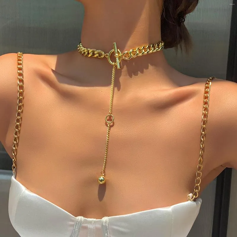 Choker Punk Fashion Trendy Long Chain Pendant Necklace For Women Gold Link Drop Sexig Clavicle Chokers smycken Presenttillbehör