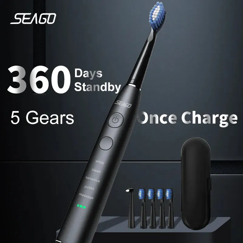 Brosse à dents Seago électrique sonique USB rechargeable adulte 360 jours d'autonomie avec 4 têtes de rechange cadeau SG575 231121