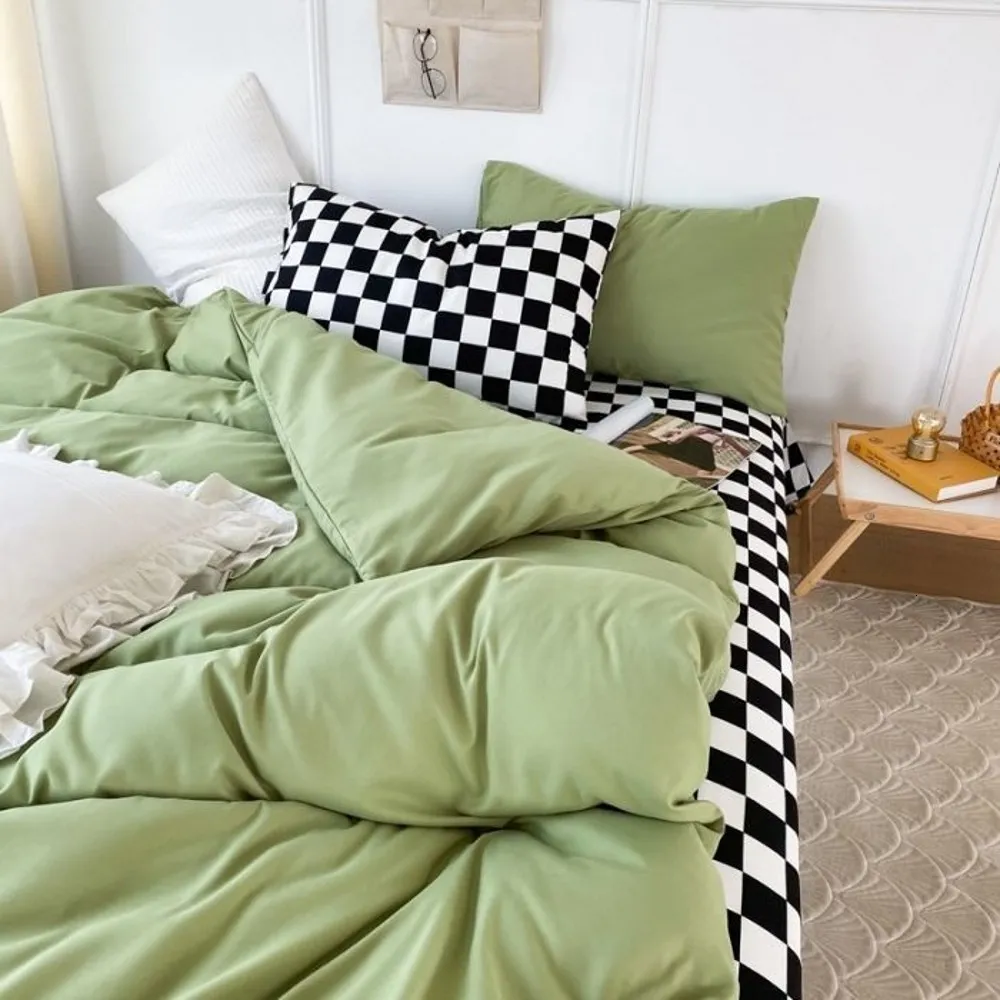 Bettwäsche-Sets Schachbrett-Sets Einfarbig Mode Single Double Queen Size Bettbezug Bettlaken Kissenbezüge el Home Bettwäsche 230422