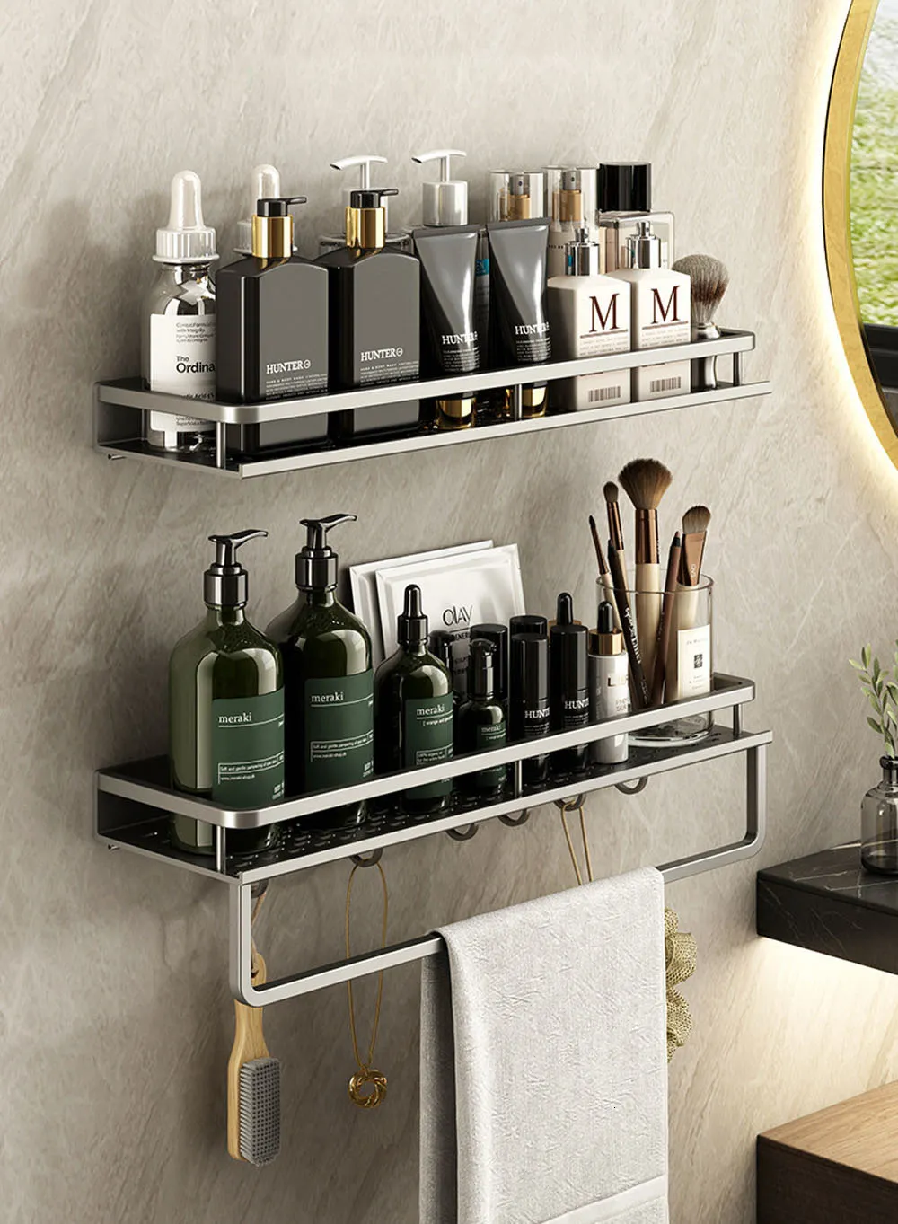 Bath Shelves No-drill Wall Mount Corner Shelf Gun Grey Shower Storage Rack  Holder for WC Shampoo Organizer Bathroom Accessories - AliExpress