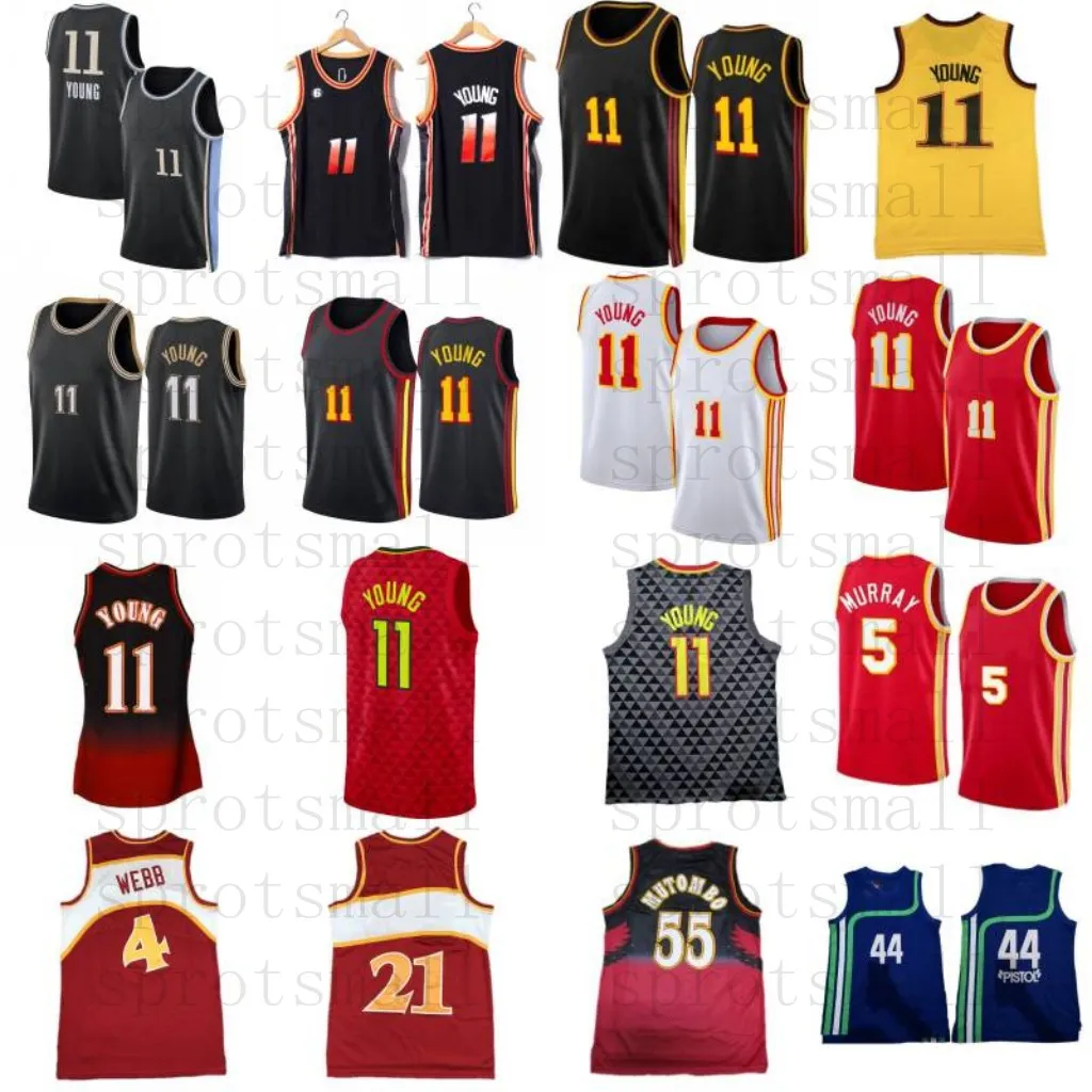 2023/24 11 Trae Young City Maillots de basket-ball 5 Dejounte Murray Hommes 55 Dikembe Mutombo 44 Pete Maravich Chemise rétro