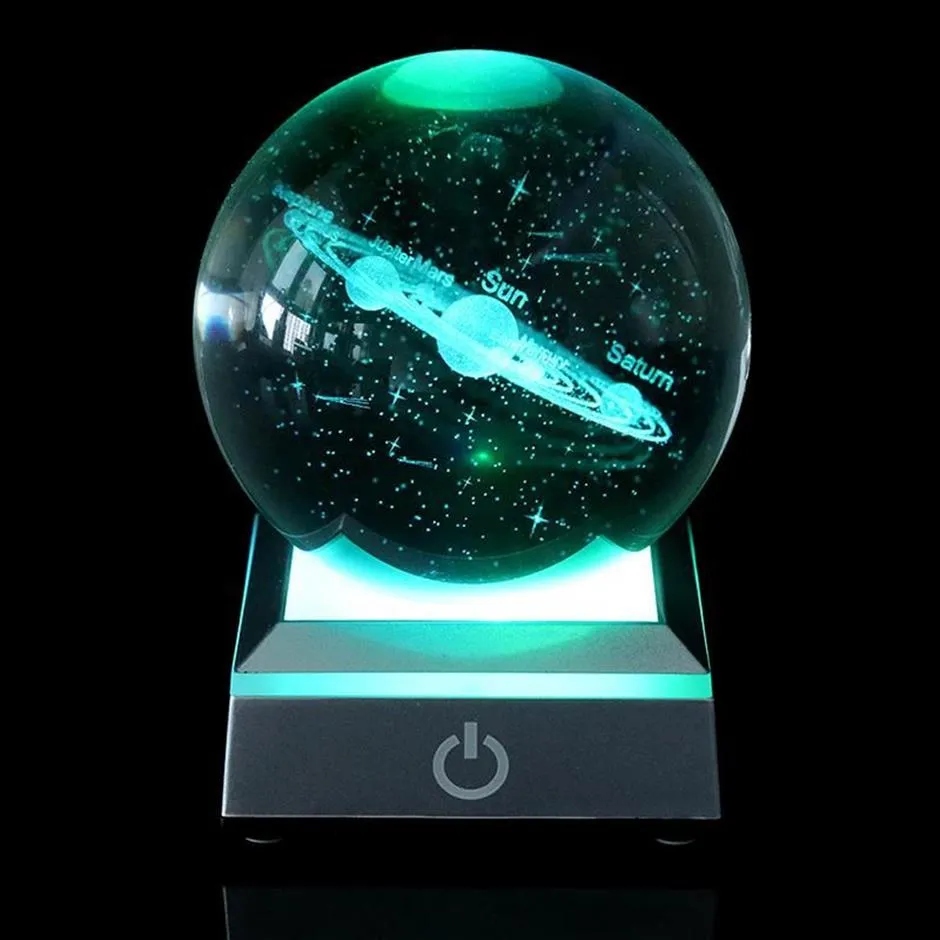 Novelty Items 60cm 80cm K9 Crystal Solar System Planet Globe 3D Laser Engraved Sun Ball With Touch Switch LED Light Base Astronomy334r