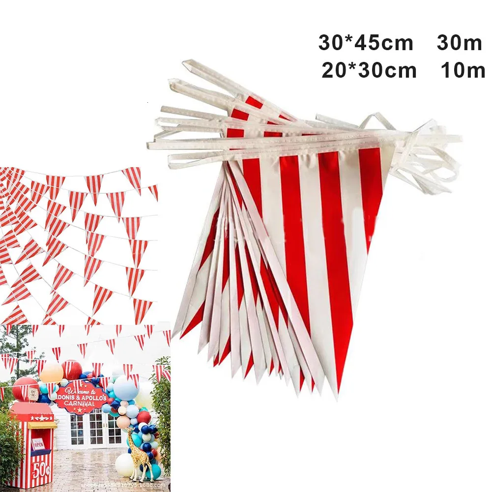 Andra evenemangsfestleveranser 10 30m Carnival Theme Flag Decorations White Striped Pennant Triangle Bunting för Circus Birthday Decoration 231122