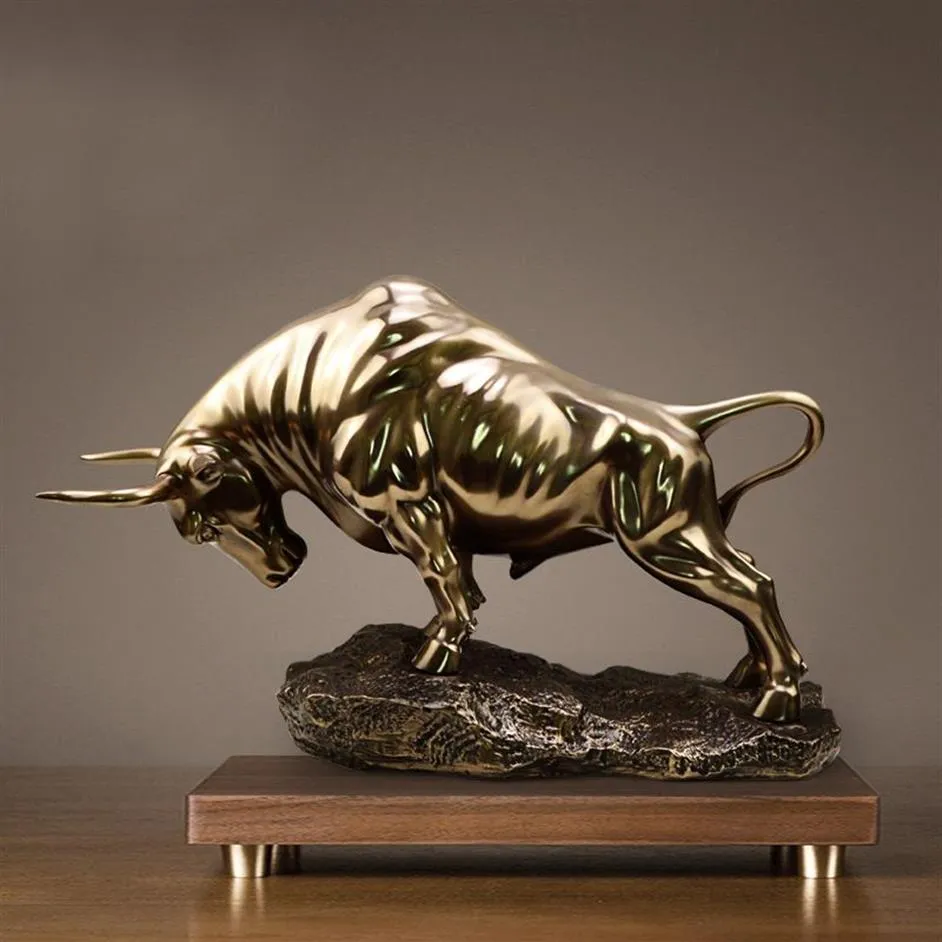 NUOVO Golden Wall Bull Figurine Street Sculptu rame fuso a freddo Decorazione della casa regalo per la decorazione dell'ufficio Ornamento artigianale298f