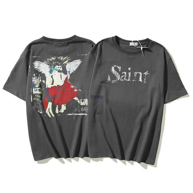 Men's T-shirts American Trendy Saint Michael Vintage Youth Short Sleeved High Street Loose Fitting Casual and Women's T-shirth284