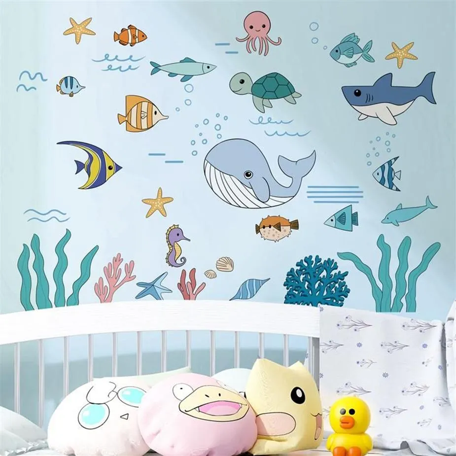 Adesivos de parede Oceano Peixe Animais Adesivo DIY Seagrass Corais Decalques para Quarto de Crianças Quarto de Bebê Banheiro Decoração de Casa Accessorie265E