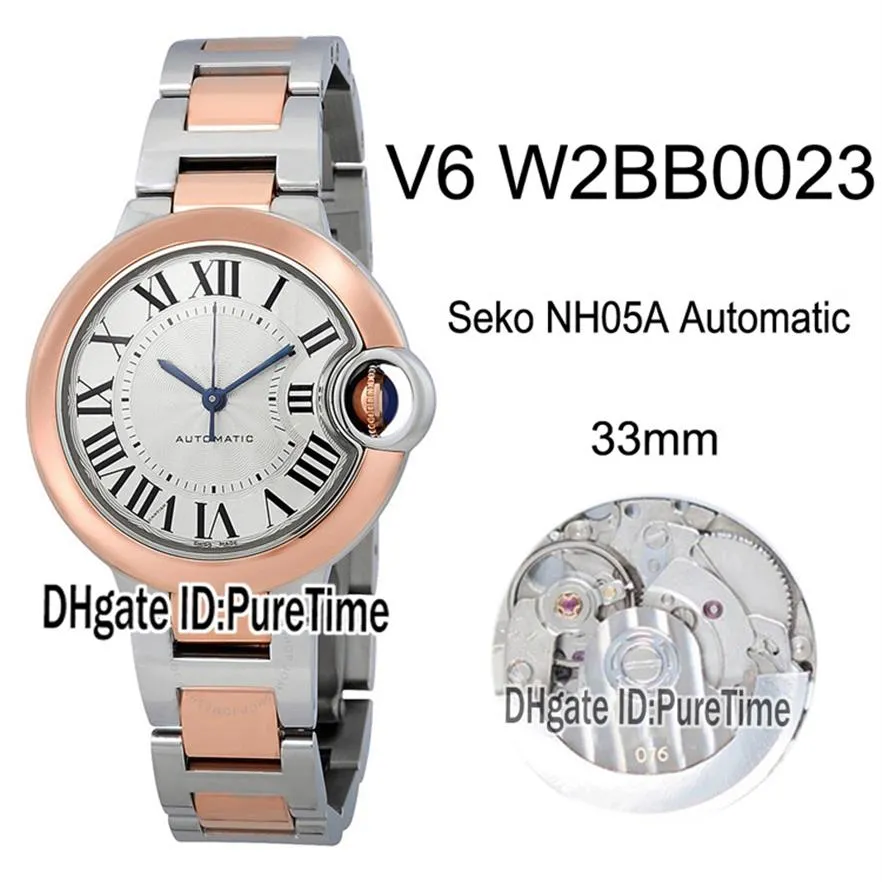 V6F W2BB0023 Seko NH05A Automatik Damen Damenuhr Zweifarbig Roségold Weiß strukturiertes Zifferblatt Stahlarmband Edition 33mm Neu 153B