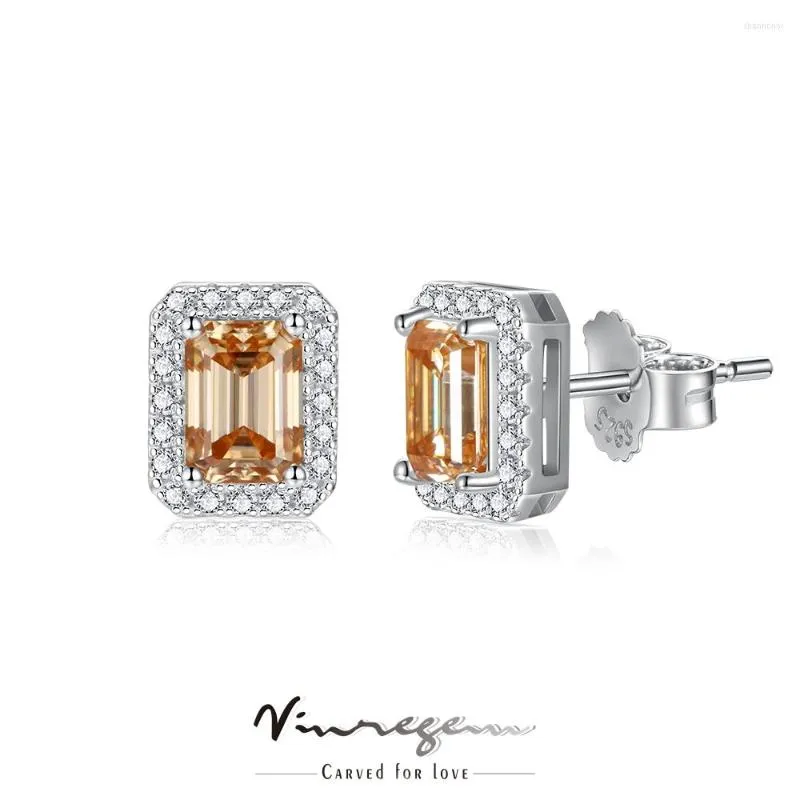 Boucles d'oreilles Vinregem 925 en argent Sterling taille émeraude 2CT passé Test diamant Champagne Moissanite pour les femmes cadeau goutte