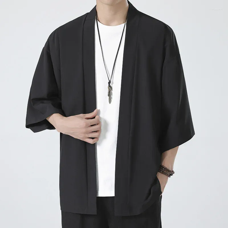 Men's Casual Shirts 2023 Summer Chinese Style Thin Cape Solid Cardigan Loose Fit Zhongshan Suit