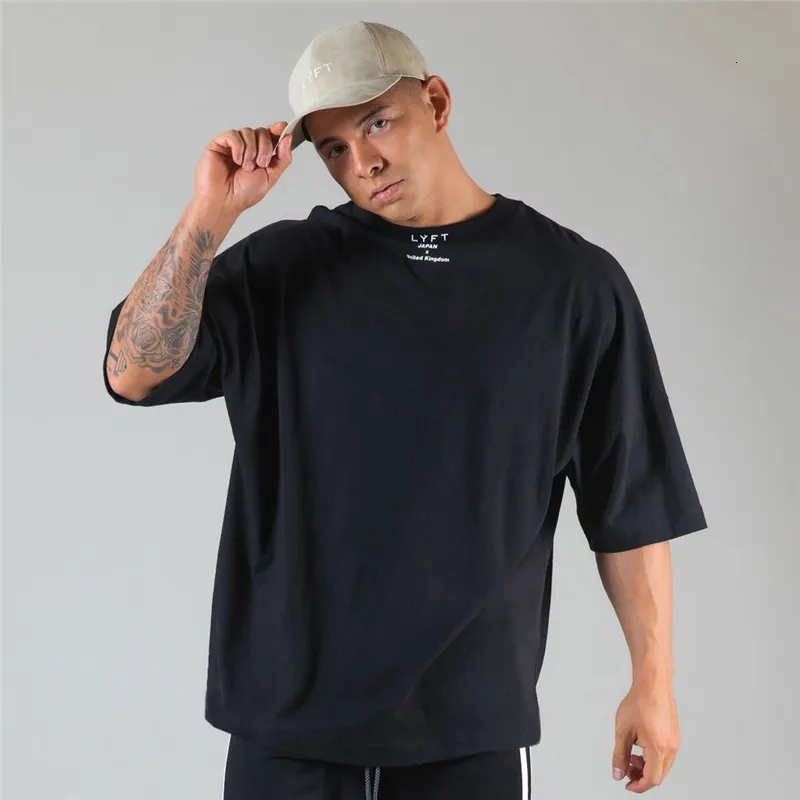 Mens TShirts Summer Cotton Short Sleeve Running Shirts Workout Training Fitness Loose Plus Size Casual Fashion Tops 230421