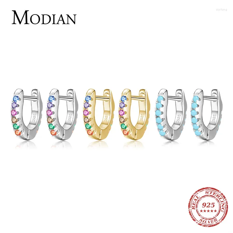 Hoop Earrings Modian 925 Sterling Silver Colorful Zircon Tiny Small For Girl Women Turquoise Erring Fine Statement Jewelry