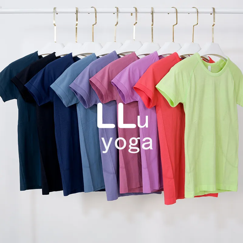 LLu New 2.0 Yoga Suit Women's Rib Short Sleeve Top Nude Feel Skincare T-shirt Vest Quick Drying Sweat-absorbing Leisure Running Sports Fitness Breathable Thin Tank Top