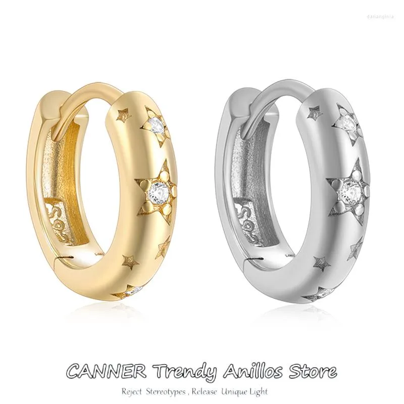 Brincos de argola Canner 925 Sterling Silver Chunky for Women Ear Acessórios com Zircon Star Huggies Brincando jóias finas Aretas