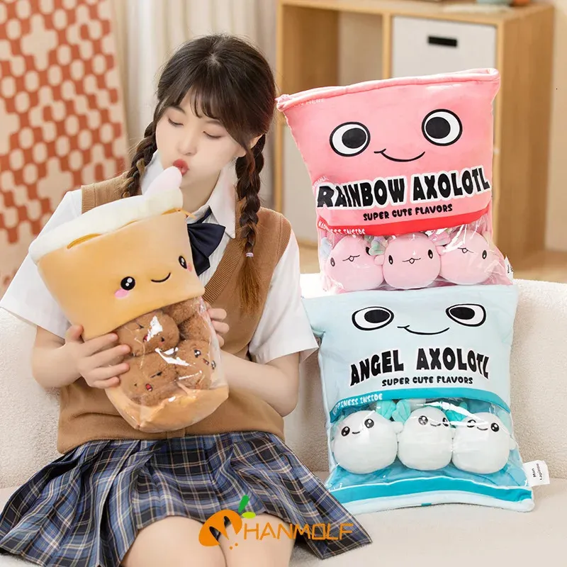 Bebekler altı top pembe mavi aksolotl çanta karikatür t hayvan squishy mini peluş yastık ofis şekerleme yemek atıştırmalık peluş peluş peluche hediye 231122