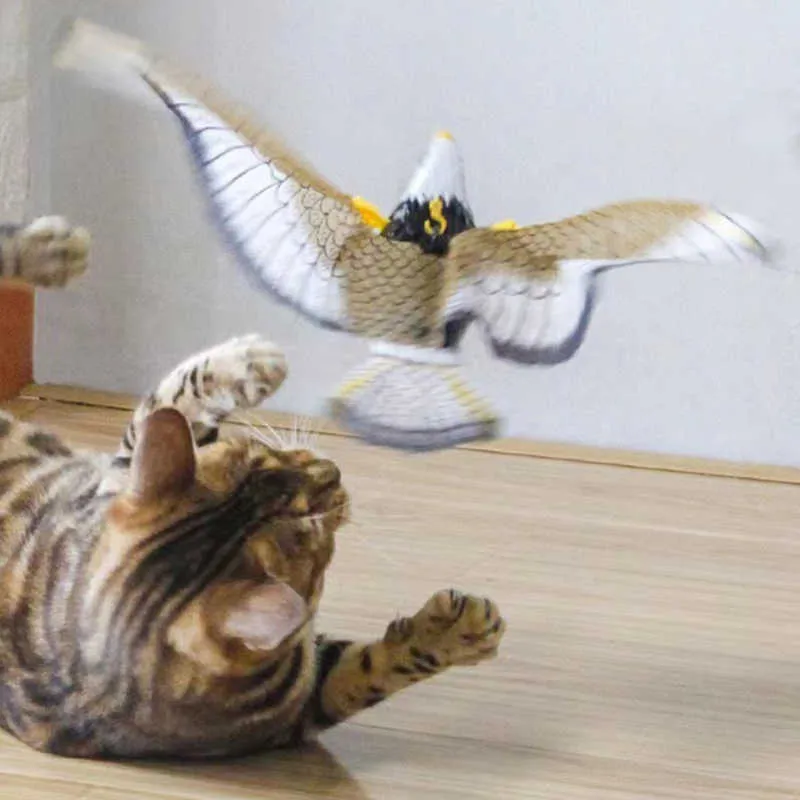 New Simulation Bird Interactive Bird Toys For Cats Electric Hanging Eagle Flying Bird Cat Teasering Play Cat Stick Scratch Rope Kitten Dog Toy From Factory Doorkitch 4.64 DHgate.Com