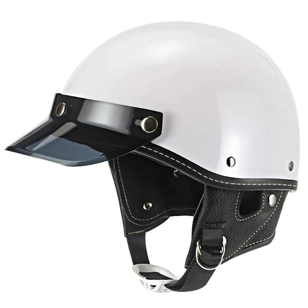 Radfahren Caps Masken Retro Half Face Motorradhelm Vintage Motorradhelme Männer Frauen Unisex Roller Sommer Weiß DOT Zertifiziert 231122