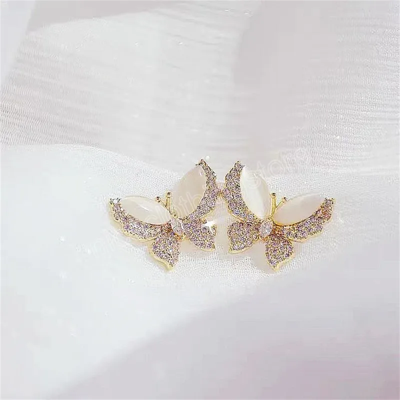 Elegant Opal Shiny Zirkon Butterfly Stud oorbellen Koreaanse mode -sieraden Vrouwen werken feestaccessoires Girls Geschenken