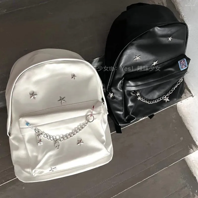 Okul çantaları Kore moda basit yıldız perçin zinciri y2k estetik kravat sırt çantası tüm maç modaya uygun pu deri gotik punk kadın sırt çantaları