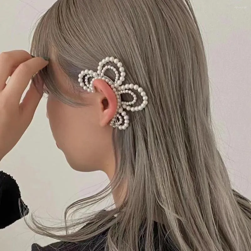 Rücken Ohrringe Vintage weiße Perle Blumenohr Clip elegant für Frauen Trendy Frau Schmuck 2023 Trend Paar Accessoire Mayoreo Y2K Fälschung