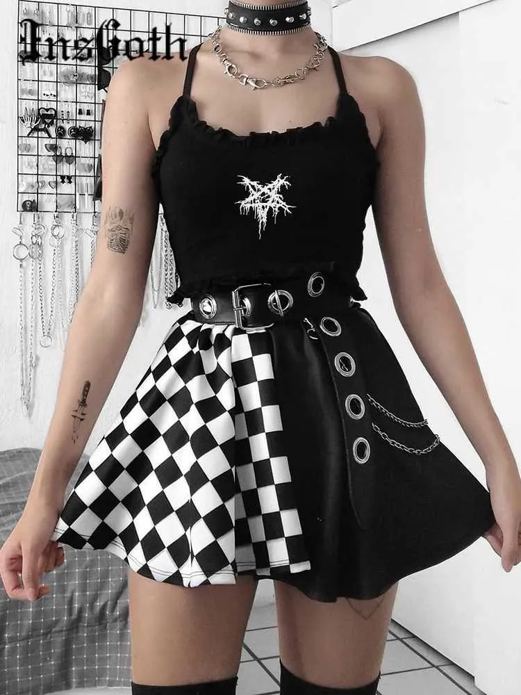 Kjolar ingoth punk kjol gotisk rutig en linje minikjolar harajuku streetwear sexig rutig lapptäcke kjol e tjej grunge y2k klubb bär p230422