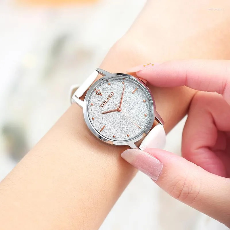 Montres-bracelets Paillettes Dames Montre À Quartz Mode Ceinture Créative Cadran À Trois Aiguilles Givré Simple Femme