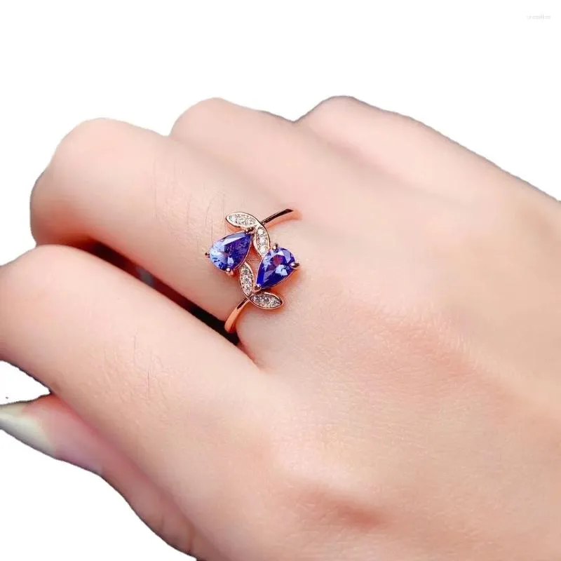 Cluster Ringen Mode Zilveren Tanzanite Ring Voor Jong Meisje 4mm 6mm VVS Grade Natuurlijke 925 Tanznaite Sieraden