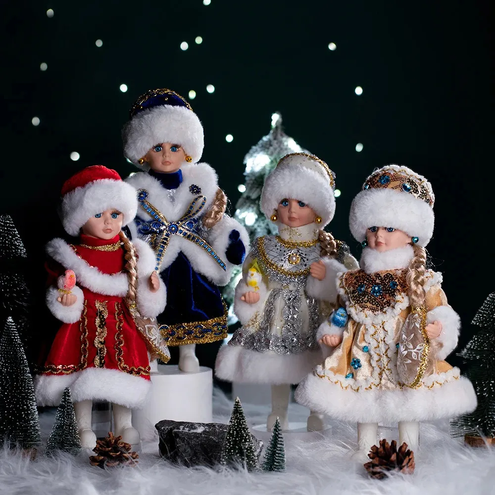 Décorations de Noël 4 styles faits à la main poupée de noël paillettes ornements neige jeune fille princesse poupée debout décoration de la maison décor de fête Navidad Noel 231122