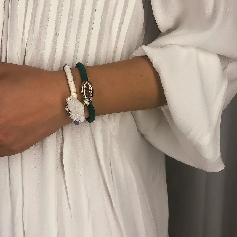 Charm Bracelets Ethnic Style Soft Ceramic Armband Color Matching Shells Bohemia Damen Quaste Spiral Shell Fashion Accessoires