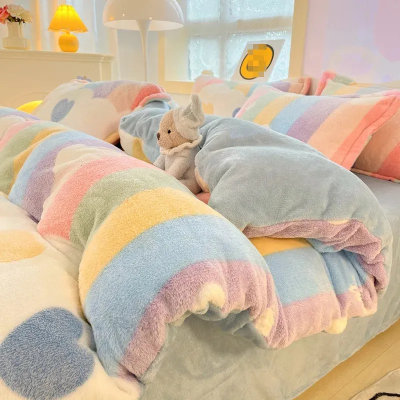 Bedding sets Winter Thick Warm Plush Comforter Cover Queen Bedding Sets Cartoon Quilt Cover Bed Sheet Pillowcase 4pcs Luxury Bed Linens 231122
