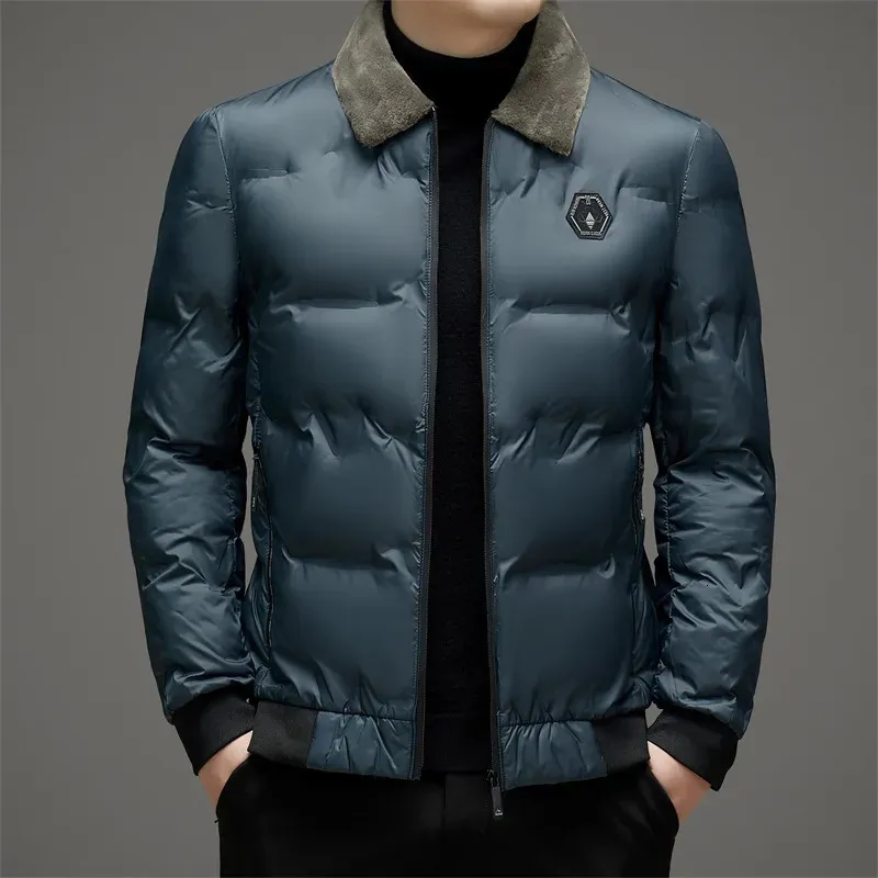 Chaquetas para hombres Chaqueta de lujo ligera Abrigo de algodón Cuello de lana Outwear Color sólido Sin sombrero Tendencia de moda Invierno Coreano A prueba de viento Cálido 231123