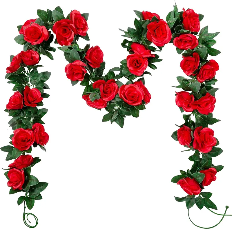 2.4m Rose Garland Artificial Rose Vine Fake Flowers Red Rose Garlands for Decoration Home Party Wedding Arch Garden Hotel Office