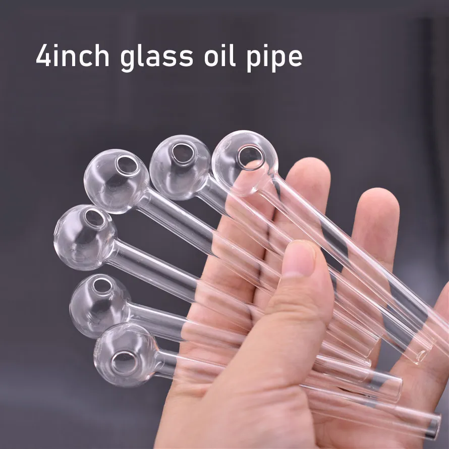 Tubi per fumatori Tubo per bruciatore a olio in vetro trasparente Tubi per acqua in vetro portatile Tubo in vetro Pyrex spesso da 4 pollici per Dab Rig Bong Prezzo più economico