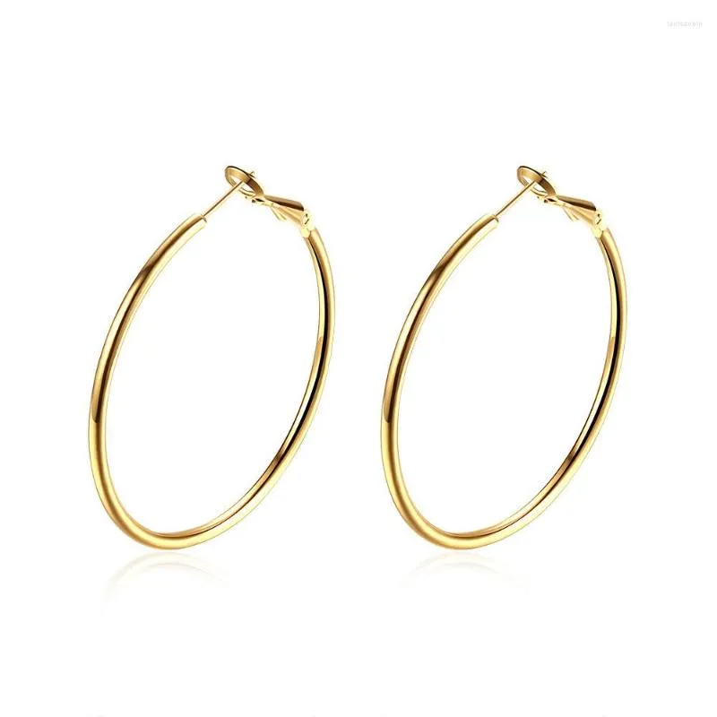 Hoop Earrings Large Gold For Women Girls 14K Real Plated Stainless Steel Silver Rounded Tube Big 40mm