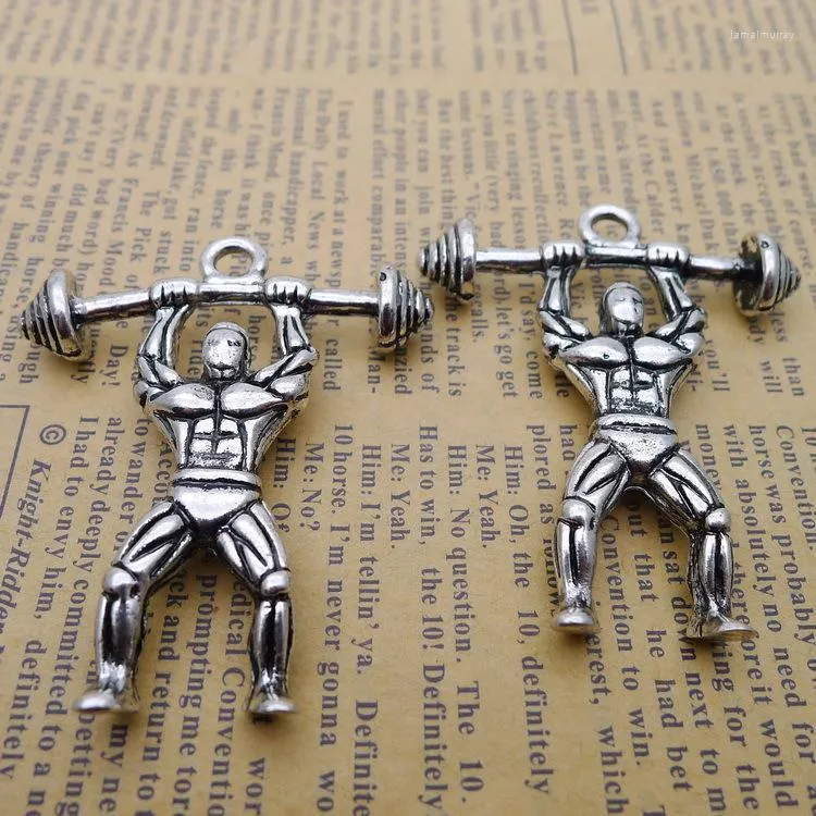 Charms 1PCS/Lot 51mm 43mm Pendant Antique Silver Color Weightlifter For DIY Jewelry Making Handmade Craft